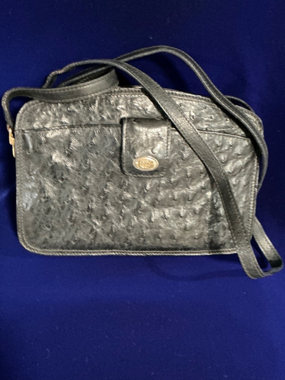Vintage Gucci genuine ostrich crossbody bag black